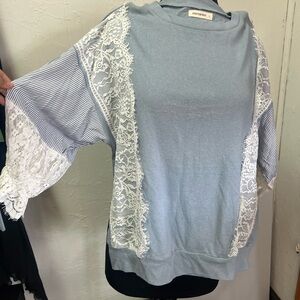 lace trim on sleeves unique pastel blue